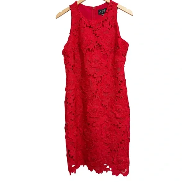 J. Crew NWT Luxe Lace Dress Red NWT 8